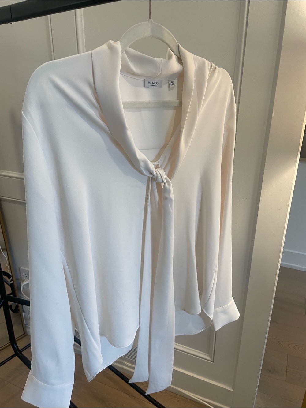 Babaton Cream Tie-Neck Blouse - Soft Draped Front